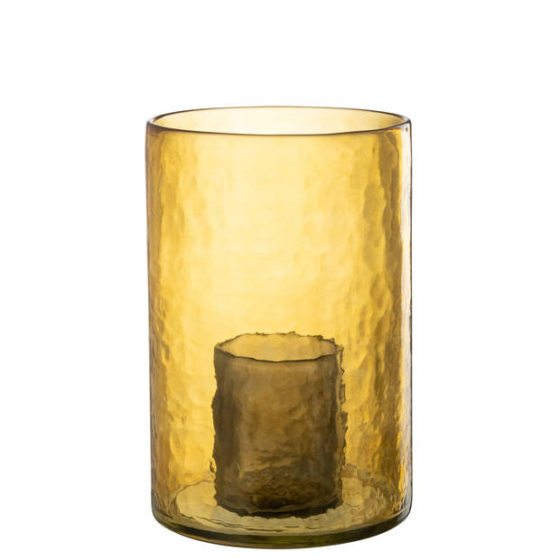 J-line - Windlicht Dubbel Glas Geel Large - 20.5x20.5x30.5cm