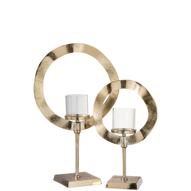 J-line - Windlicht Rond Voet Aluminium Goud Large - 39.5x16.5x63cm