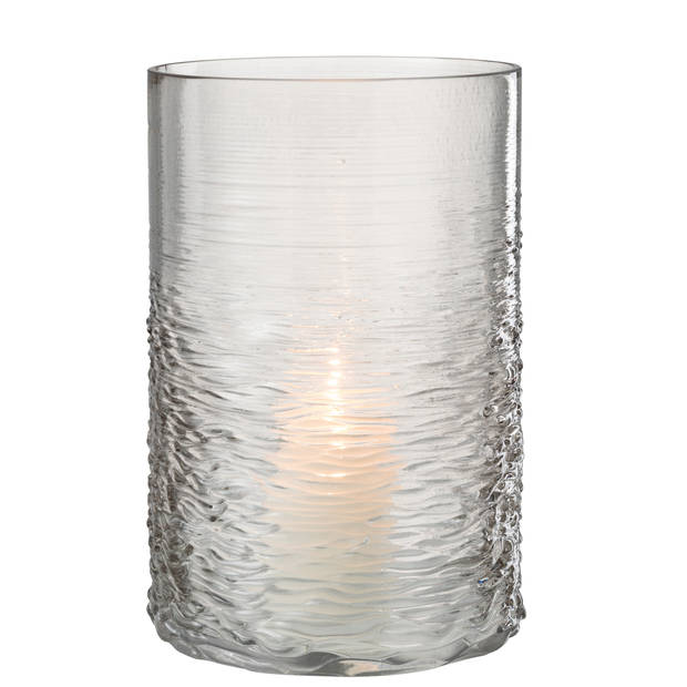 J-line - Windlicht Zee Glas Grijs Large - 19.5x19.5x30cm