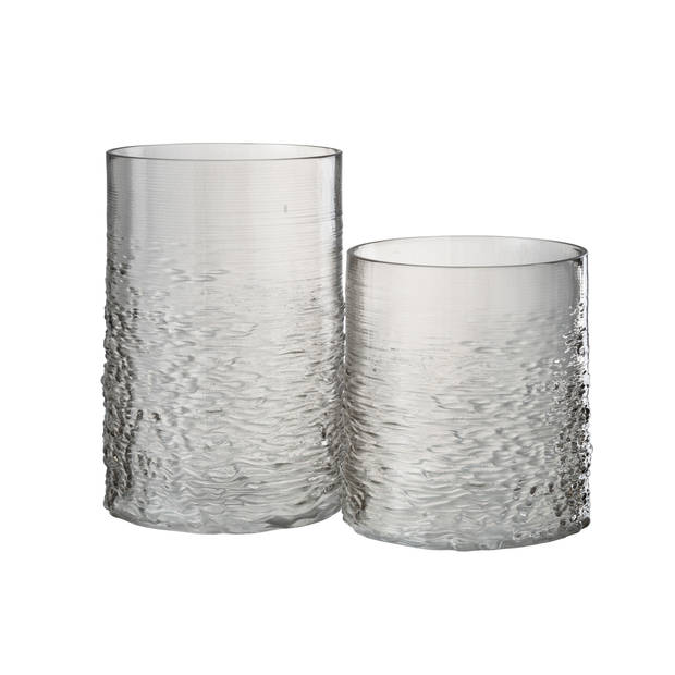 J-line - Windlicht Zee Glas Grijs Large - 19.5x19.5x30cm