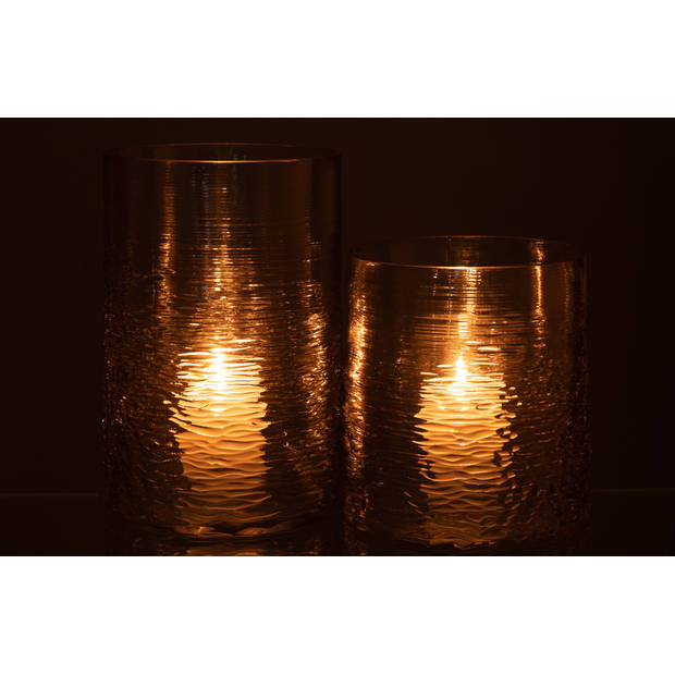 J-line - Windlicht Zee Glas Grijs Large - 19.5x19.5x30cm