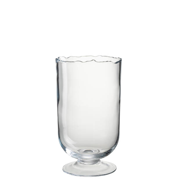 J-line - Windlicht Op Voet Onregelmatige Rand Glas Transparant Small - 16.5x12.5x30cm