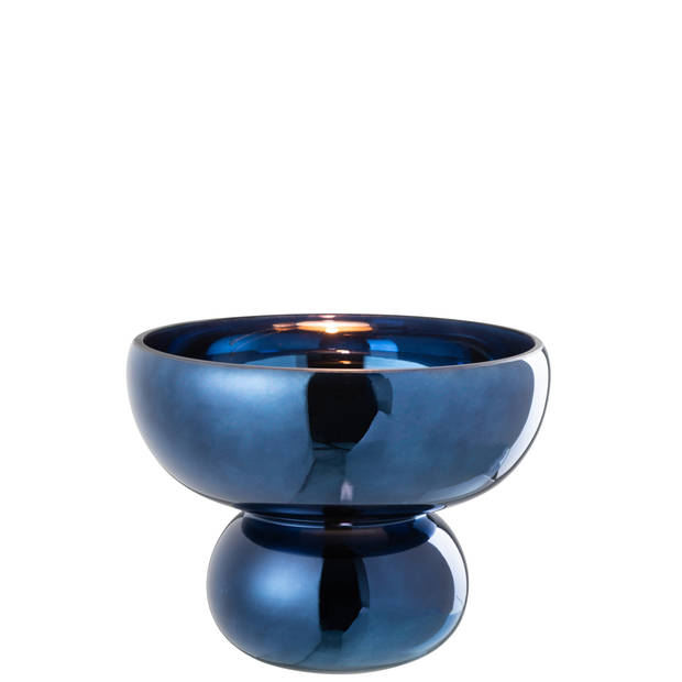 J-line - Windlicht Op Voet Afgerond Glas Blauw - 23x23x17.5cm