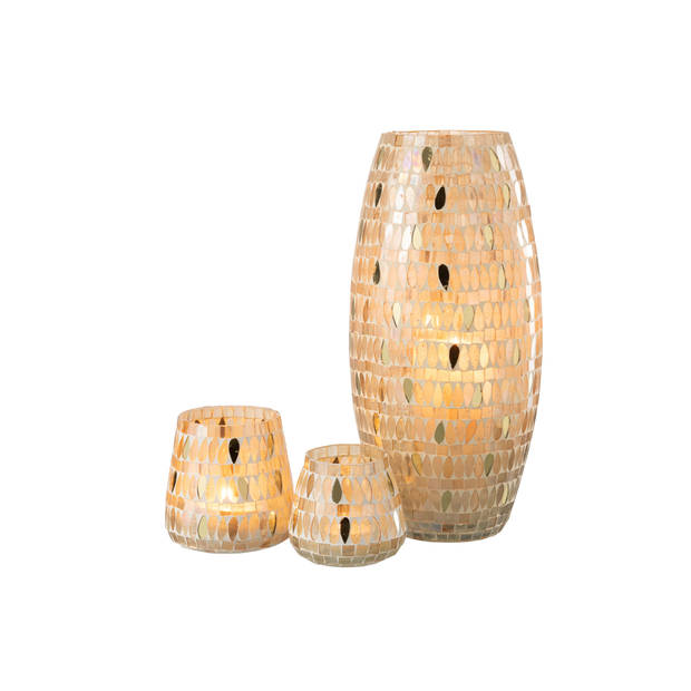 J-line - Windlicht Mozaiek Glas Beige Large - 16x16x35cm