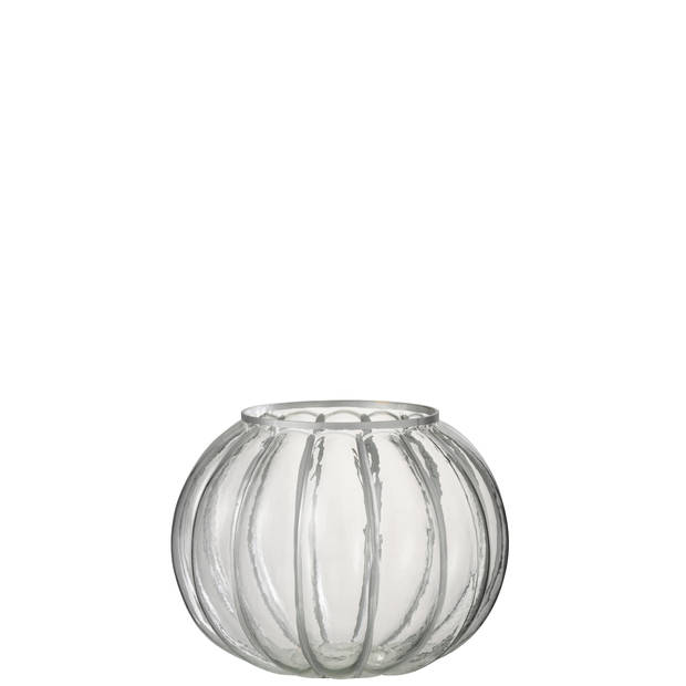 J-line - Windlicht Bol Streep Glas Transparant/zilver Medium - 23x23x18.5cm