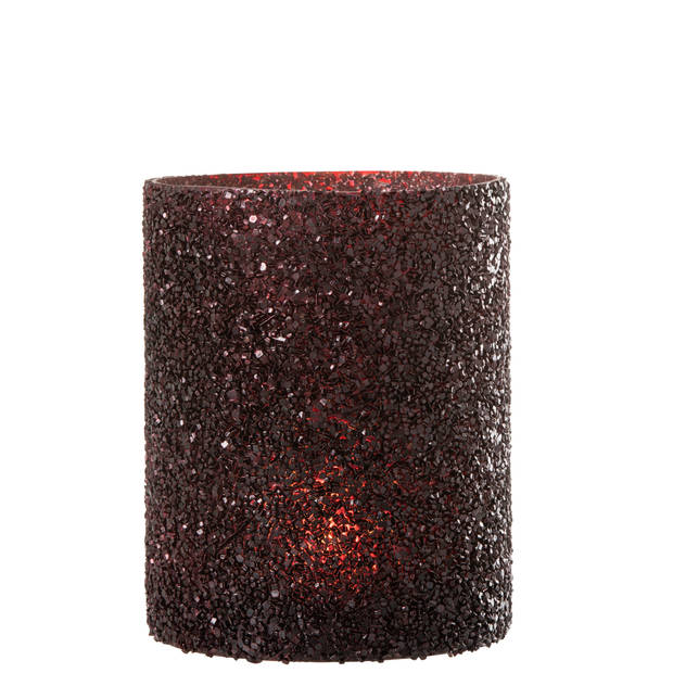 J-line - Windlicht Glitter Glas Bordeaux Large - 16x16x21cm