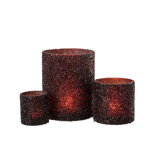 J-line - Windlicht Glitter Glas Bordeaux Large - 16x16x21cm