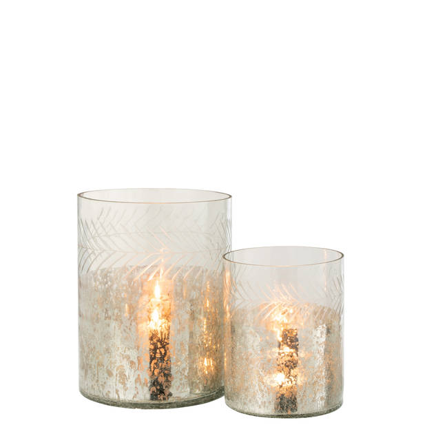 J-line - Windlicht Klassiek Crackle Glas Transparant/zilver Large - 21.5x21.5x27cm