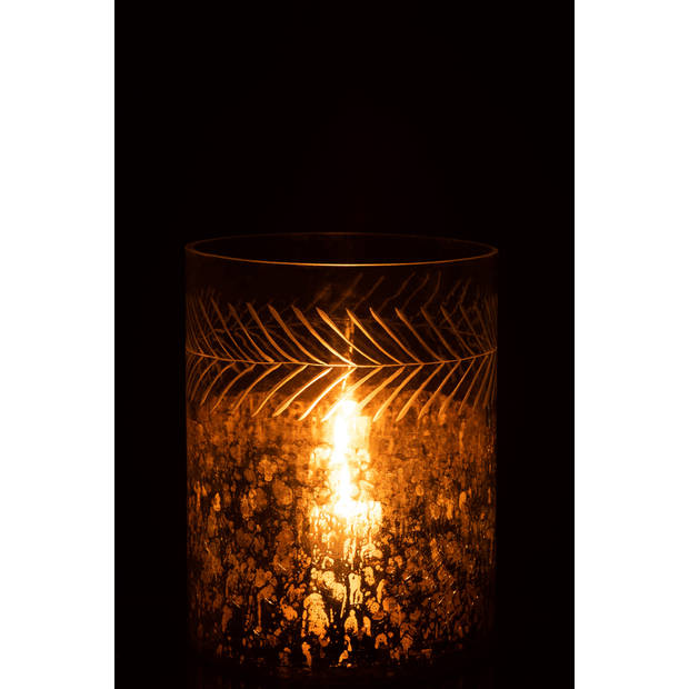 J-line - Windlicht Klassiek Crackle Glas Transparant/zilver Large - 21.5x21.5x27cm