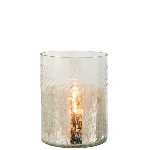 J-line - Windlicht Klassiek Crackle Glas Transparant/zilver Large - 21.5x21.5x27cm