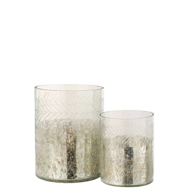 J-line - Windlicht Klassiek Crackle Glas Transparant/zilver Large - 21.5x21.5x27cm