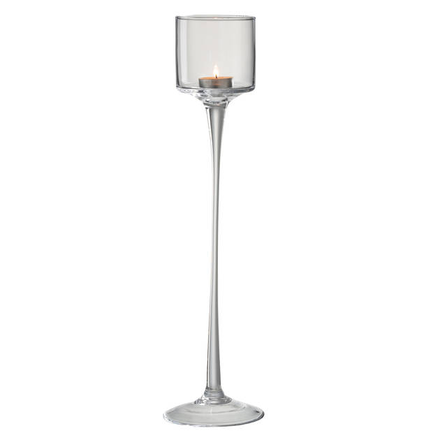 J-line - Windlicht Op Voet Glas Transparant Large - 11x11x45cm