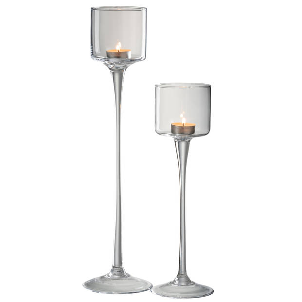 J-line - Windlicht Op Voet Glas Transparant Large - 11x11x45cm