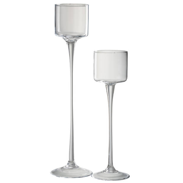 J-line - Windlicht Op Voet Glas Transparant Large - 11x11x45cm