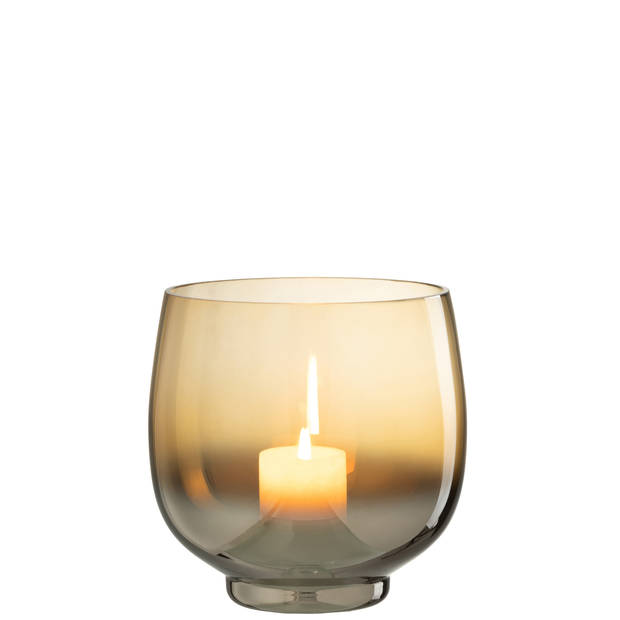 J-line - Windlicht Rond Glas Smoke Geel/zilver Large - 17x17x18cm