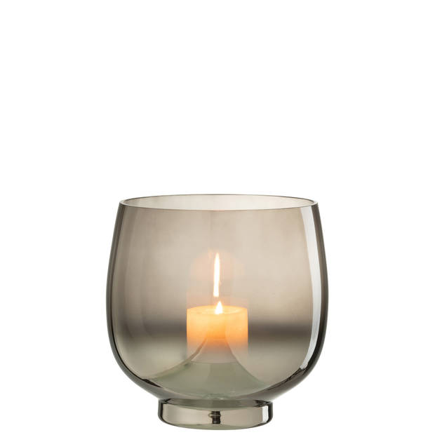 J-line - Windlicht Rond Glas Smoke Grijs/zilver Large - 17.5x17.5x18cm