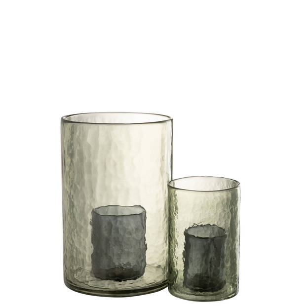 J-line - Windlicht Dubbel Glas Groen Large - 20.5x20.5x30.5cm