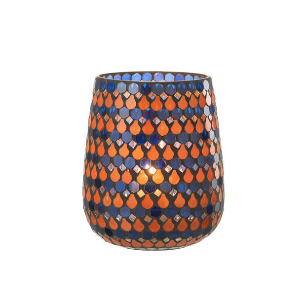 J-line - Windlicht Mozaiek Druppel Glas Oranje/blauw Large - 17x17x21cm