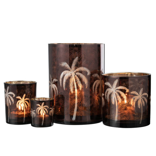 J-line - Windlicht Palmboom Glas Bruin Xlarge - 17.5x17.5x24cm