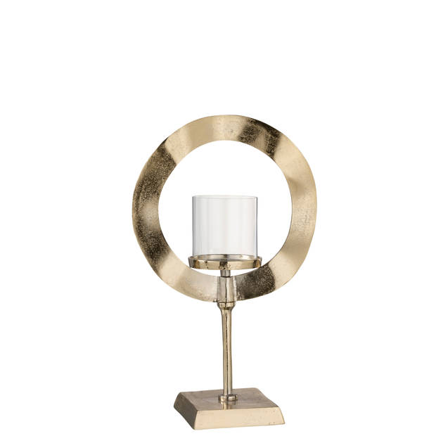 J-line - Windlicht Rond Voet Aluminium Goud Small - 29x14x47cm