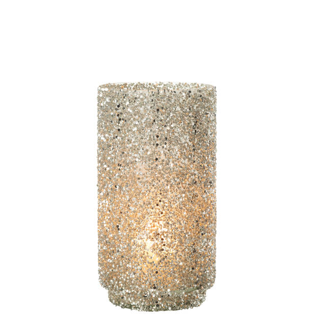 J-line - Windlicht Glitter Glas Zilver Large - 13x13x25cm