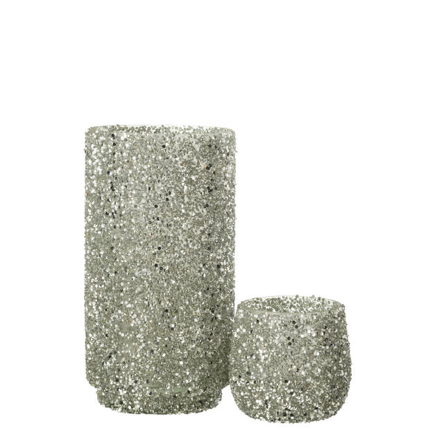 J-line - Windlicht Glitter Glas Zilver Large - 13x13x25cm