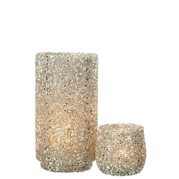 J-line - Windlicht Glitter Glas Zilver Large - 13x13x25cm