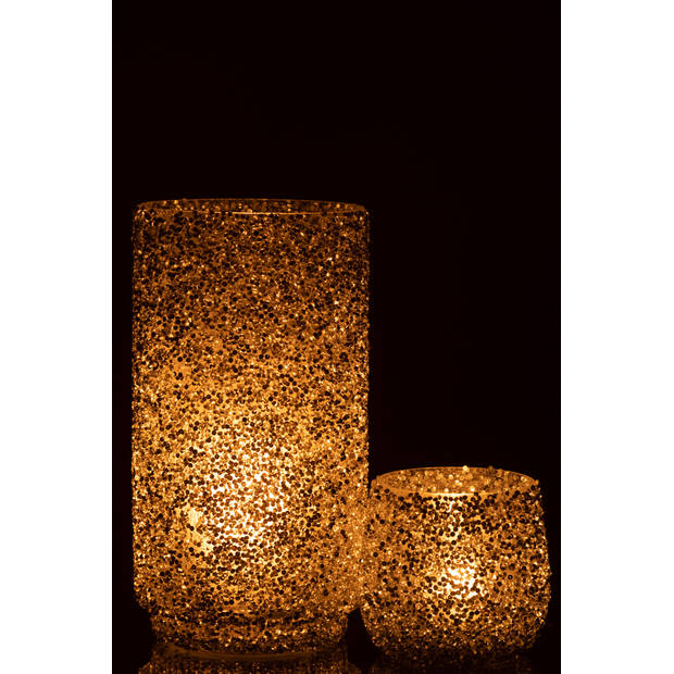 J-line - Windlicht Glitter Glas Zilver Large - 13x13x25cm