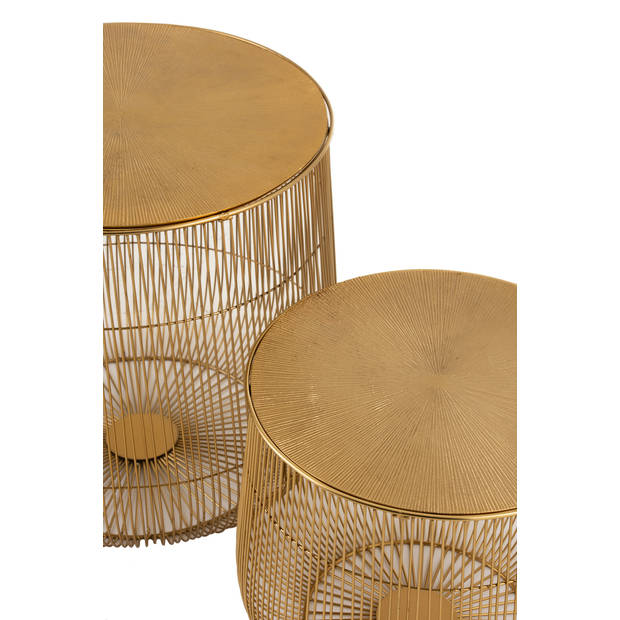 J-line - Set Van 2 Bijzettafels Mand Metaal Goud - 47x47x46.5cm