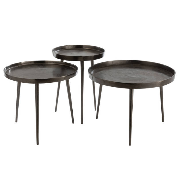 J-line - Set Van 3 Bijzettafels Plateau Recht Rond Metaal Donker Grijs - 61x61x54cm