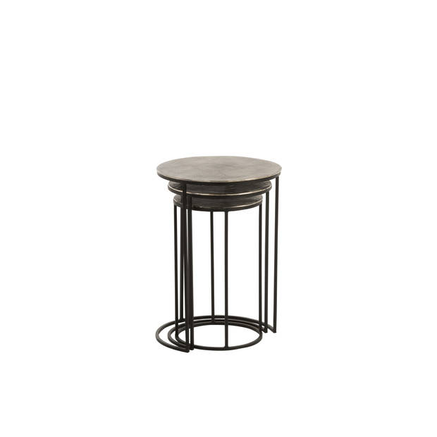 J-line - Set Van 3 Bijzettafels Rond Aluminium Zwart/grijs - 42x42x60cm