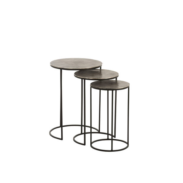 J-line - Set Van 3 Bijzettafels Rond Aluminium Zwart/grijs - 42x42x60cm