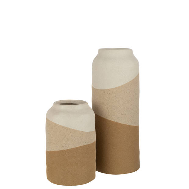 J-line - Vaas Cylinder Keramiek Beige/lichtbruin Large - 13.5x13.5x33cm