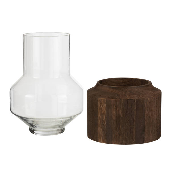 J-line - Vaas Rond Hoog Hout/glas Donkerbruin Large - 23x23x31cm