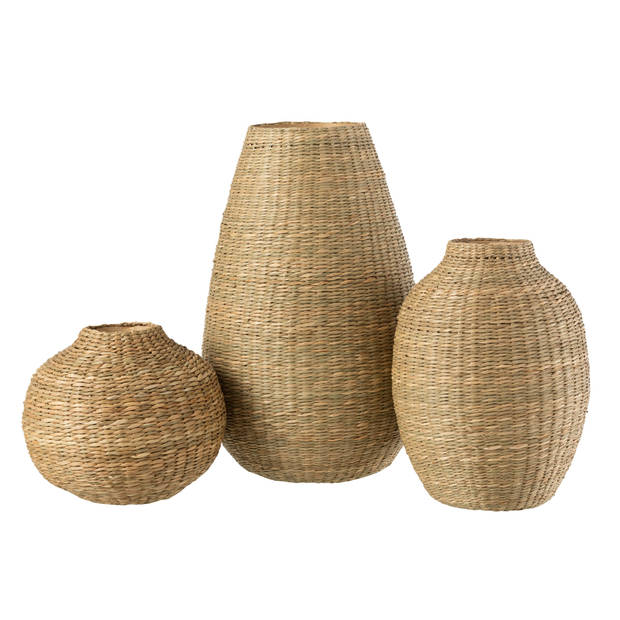 J-line - Vaas Large Decoratief Zeegras/bamboe Naturel - 25x25x46cm