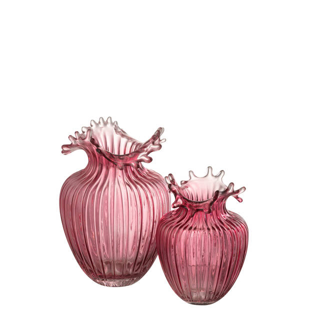 J-line - Vaas Bloem Lijnen Glas Donker Roze Large - 19x19x29cm