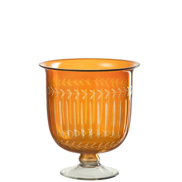 J-line - Vaas Romeins Hals Glas Oranje - 22.5x22.5x24.5cm