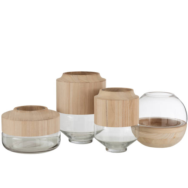 J-line - Vaas Rond Hoog Hout/glas Lichtbruin Large - 23x23x30.5cm