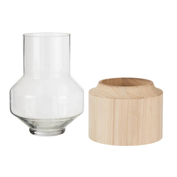 J-line - Vaas Rond Hoog Hout/glas Lichtbruin Large - 23x23x30.5cm