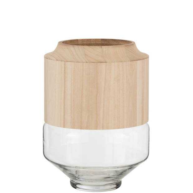 J-line - Vaas Rond Hoog Hout/glas Lichtbruin Large - 23x23x30.5cm