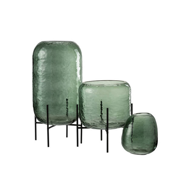 J-line - Vaas Rond Oneffen Glas Groen Large - 18x18x38cm