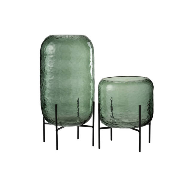 J-line - Vaas Rond Oneffen Glas Groen Large - 18x18x38cm