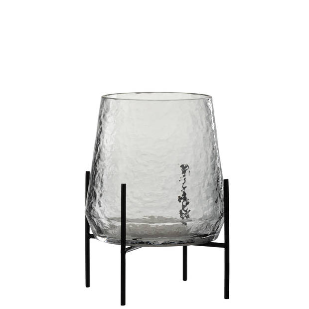 J-line - Vaas Op Voet Oneffen Glas Transparant/zwart Small - 19.5x19.5x25.5cm