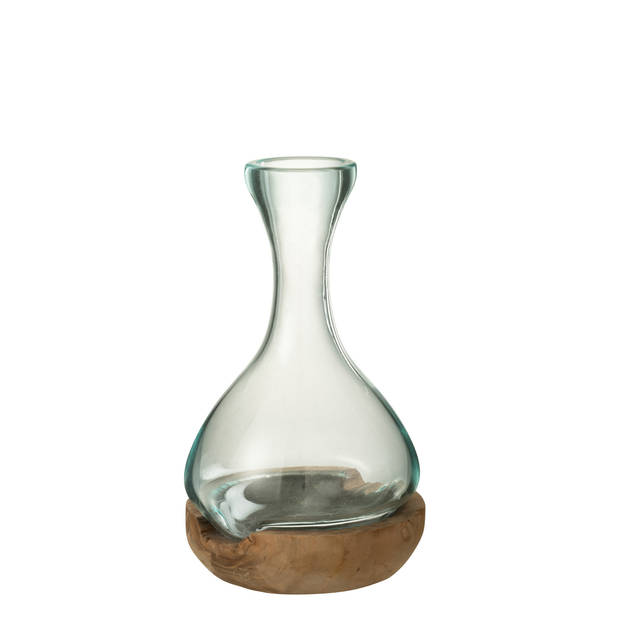 J-line - Vaas Fles Gamal Hout/glas Natuur/transparant Small - 19x21x29cm