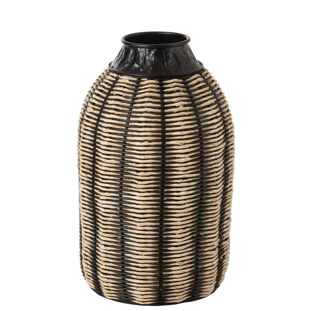 J-line - Vaas Decoratie Touw/rattan Zwart/naturel - 32x32x56cm