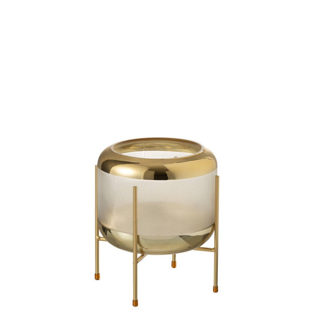 J-line - Vaas Rond Motief Op Voet Glas Transparant/goud - 20x20x20.5cm