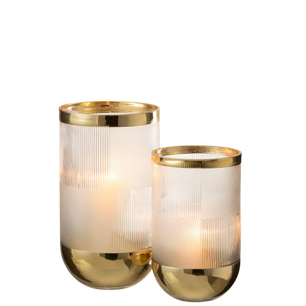 J-line - Vaas Cylinder Motief Glas Transparant/goud Large - 15x15x26cm