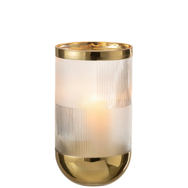 J-line - Vaas Cylinder Motief Glas Transparant/goud Large - 15x15x26cm