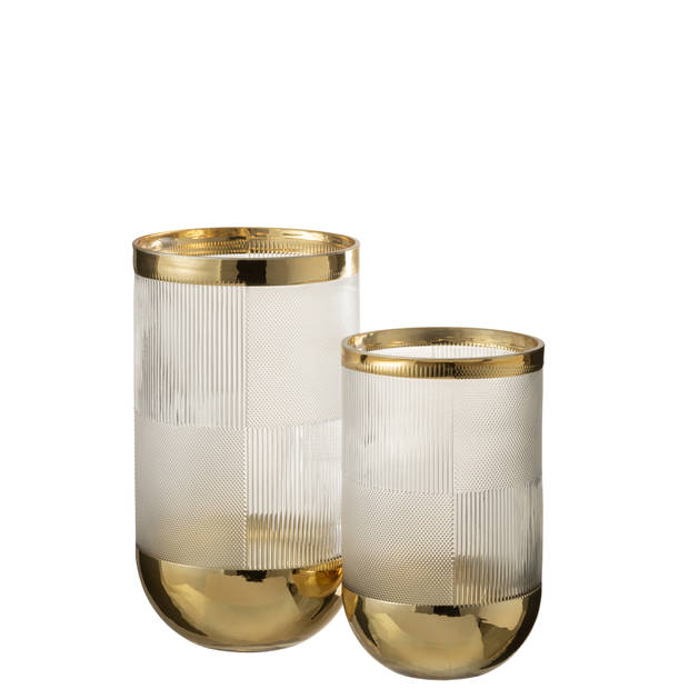 J-line - Vaas Cylinder Motief Glas Transparant/goud Large - 15x15x26cm