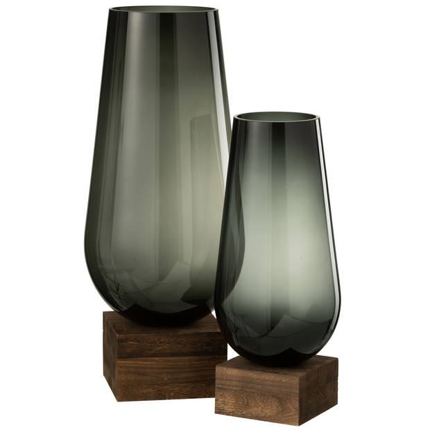 J-line - Vaas Op Voet Eno Glas/hout Donkerbruin Grijs Large - 24x24x57cm